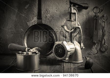 Obsolete Kitchenware. Vintage Toned Photo