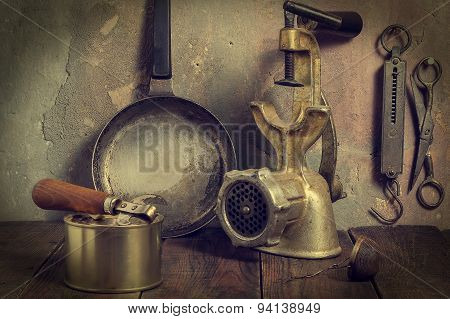 A Lot Of Old Kitchen Tools - Toned Photo
