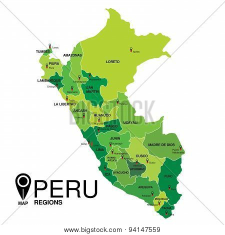 Peru green Map detailed vector