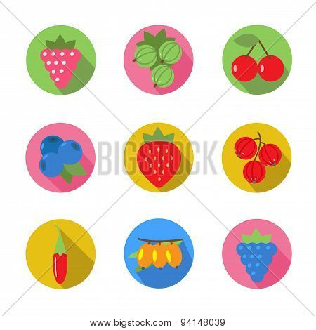 Set Of Fruit Icons In Flat Design With Long Shadows