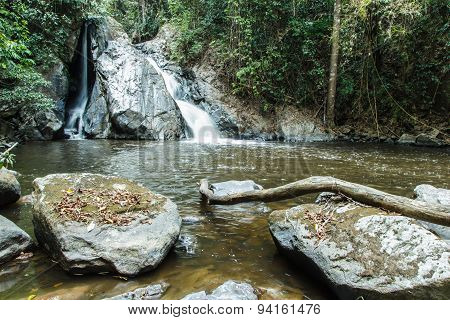 Mae-haad Waterfall in Huai Nam Dang National Park At Wiang-haeng,chiangmai, Thailand