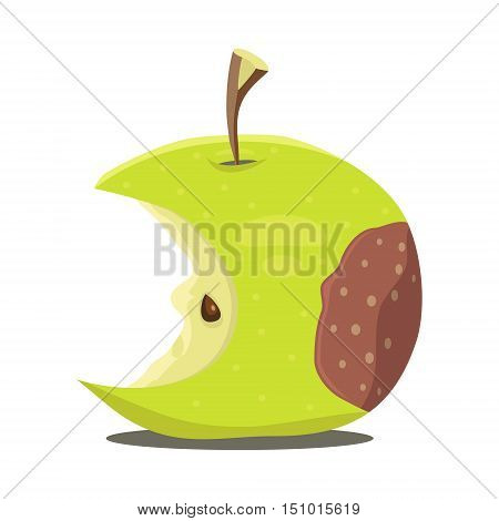 Rotten green apple. Vector illustration. Demage fruit.