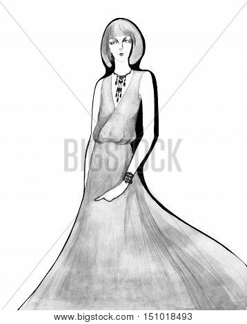 Ladies' Fashion and Accessories 1900 . Elegant lady. Vintage llustration .watercolor