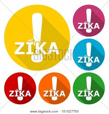 Simple Zika virus icons set with long shadow