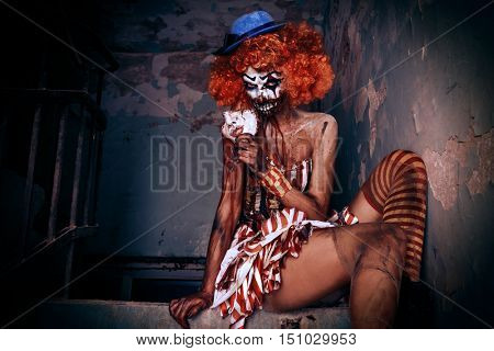 Bloody scary clown. Halloween. Horror.