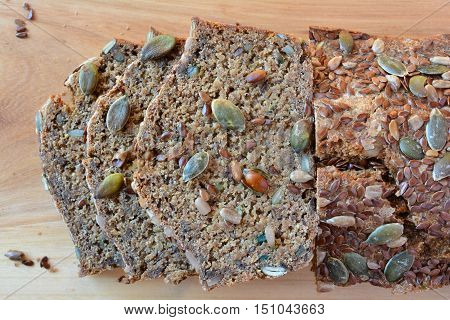 Chrono organic unleavened bread with various seeds pumpkin sunflower flax seeds delicious and very healthy view from above