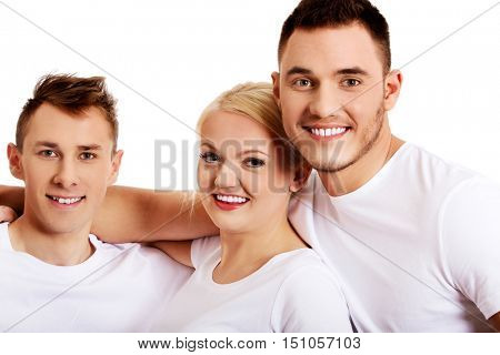 Happy friends together- one woman and two men