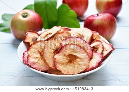 Dehydrated apples chips in bowl fruit healthy snack