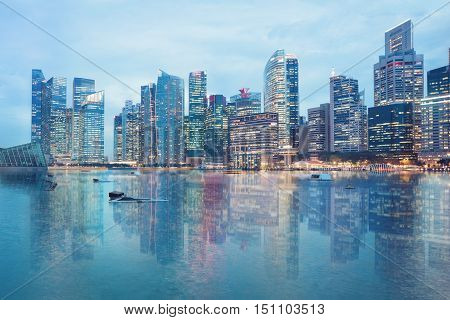 Singapore central quay panorama glowing at night