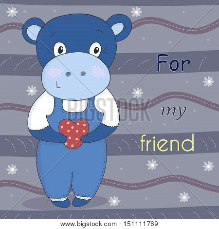 Cute little hippo in cartoon style. Sample comic vector illustration.
