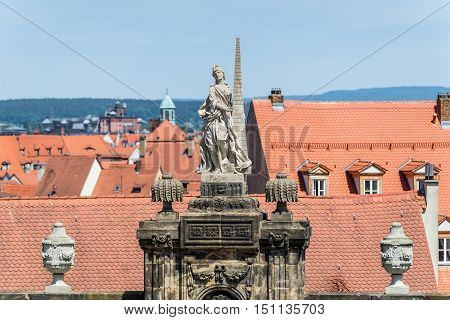 Historic sculpture at the Domplatz in Bamberg Bavaria Germany