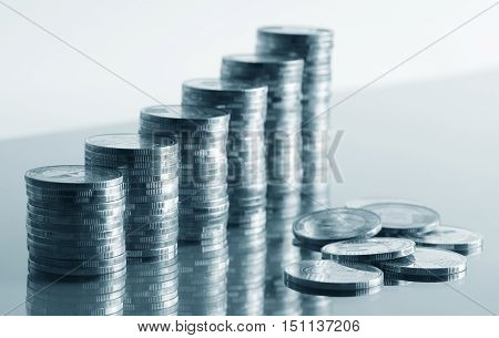 Coin piles symbol of finance and business