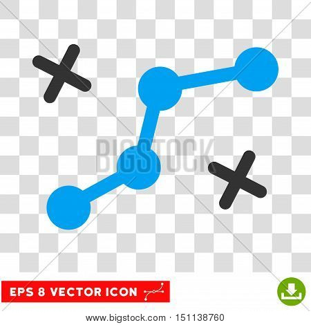 Vector Route Points EPS vector pictograph. Illustration style is flat iconic bicolor blue and gray symbol on a transparent background.