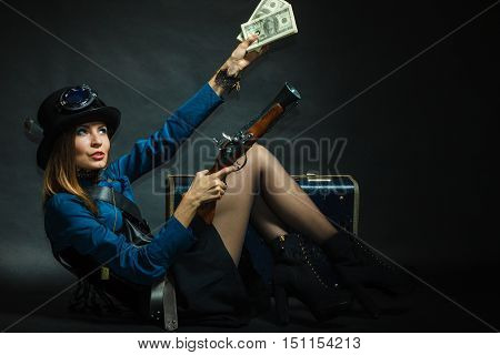 Steampunk Girl With Cash.