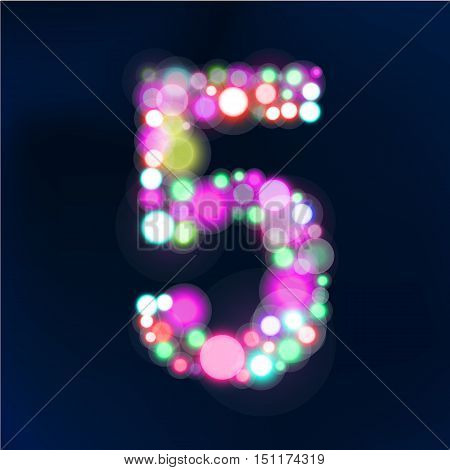Number from bokeh lights. Made of light. Vector illustration