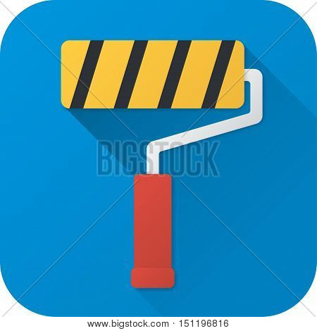 Vector illustration. Toy roller brush in flat design with long shadow. Square shape icon in simple design. Icon vector size 1024 corner radius 180