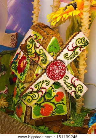 Gingerbread house festive dessert in the glaze