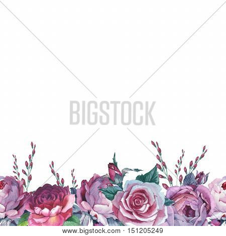 Wildflower rose flower frame in a watercolor style isolated. Full name of the plant: rose, hulthemia, rosa. Aquarelle wild flower for background, texture, wrapper pattern, frame or border.