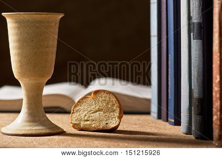 stilllife with chalice of wine and bible