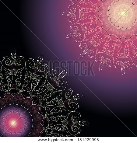 Abstract background. Round lace pattern with a gradient. Dark vibrant colors.