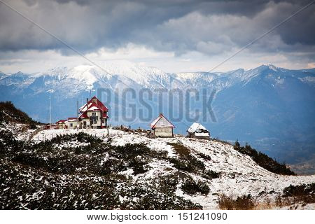 View on foggy valley in winter from Rodna Mountains in Transylvania - Romania