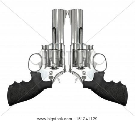 Two revolvers isolated on white background, object gun