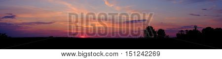 Panorama of sunset over the field panorama field beautiful