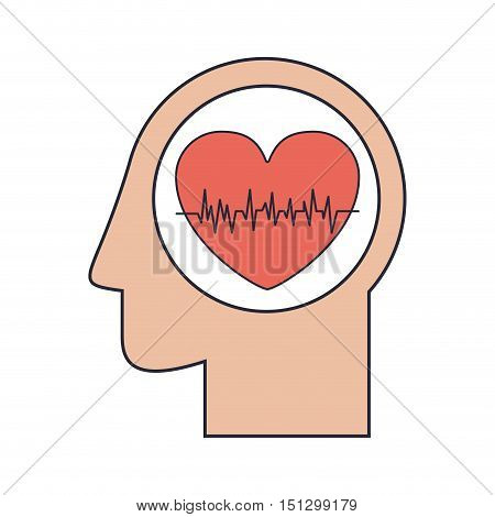 Silhouette head human with red heart beats vector illustration
