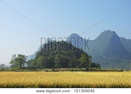 The karst mountains and rural scenery in autumn