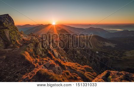 Mountain Landscape at Sunset. View from Mount Dumbier in Low Tatras Slovakia.