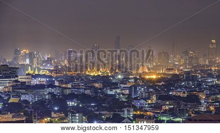 Bangkok cityscape with Wat Phra Kaew, Temple of the Emerald Buddha, Bangkok, Thailand