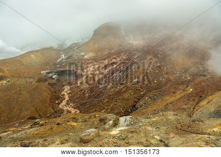 Stream from the melting of glaciers on the active volcano Mutnovsky.
