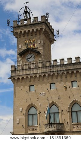 Clock Tower With Mosaics In The Palace Of The Government Of San