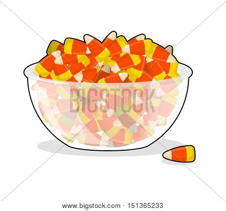 Bowl And Candy Corn. Sweets On Plate. Traditional Treats For Halloween