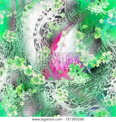 animal  flower mix surface Leopard silk texture textile