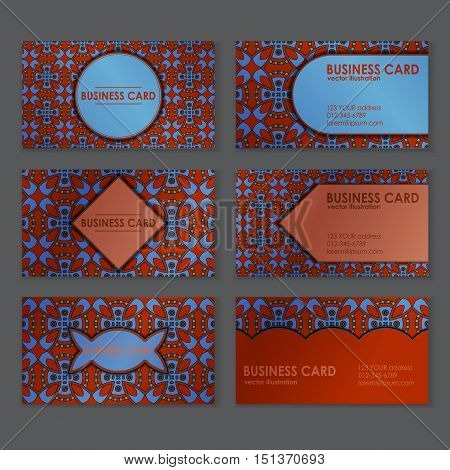 Business card templates with beautiful ethnic motif. Two sides. Vector illustration.