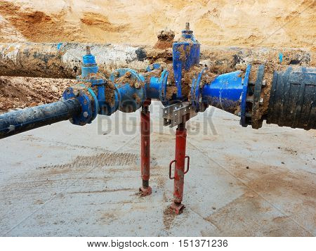Drink Water Pipes Joined Gate Valves And Reduction Members. Finished Repaired