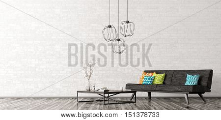 Interior With Sofa And Coffee Table 3D Rendering