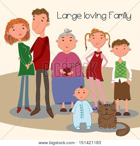 Large loving family with mother, father, sister, brother gmandmother and toodler