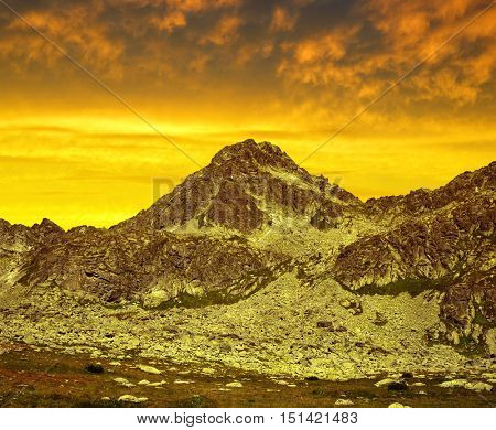 Mountain Strbsky Stit at sunset. Mlynicka Valley in Vysoke Tatry (High Tatras), Slovakia