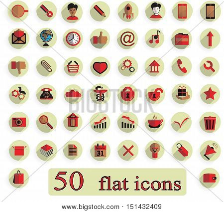 Set of 50 flat creative vector icons on white background