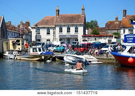WAREHAM, UNITED KINGDOM - JULY 19, 2016 - Boats on the river with views towards the town Wareham Dorset England UK Western Europe, July 19, 2016.