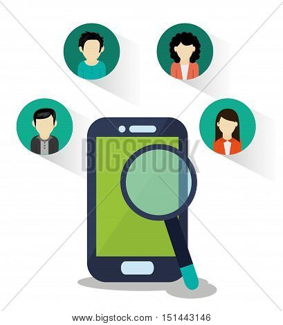 Woman man avatar and smartphone icon. Social media multimedia communcation and digital marketing theme. Colorful design. Vector illustration