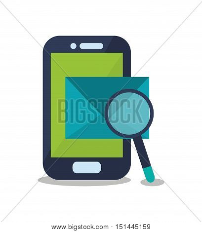 Smartphone envelope and lupe icon. Social media multimedia communcation and digital marketing theme. Colorful design. Vector illustration