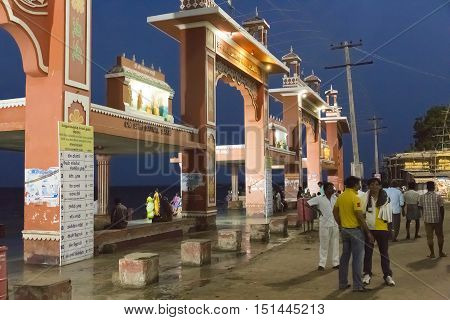 Rameswaram, Tamil Nadu, India - May 25, 2014. Full report about Rameswaram pilgrimage, religion. Religious city rituals. Life in the street before going temple