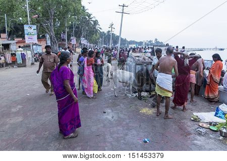 Rameswaram, Tamil Nadu, India - May 25, 2014. Full report about Rameswaram pilgrimage, religion Religious city rituals