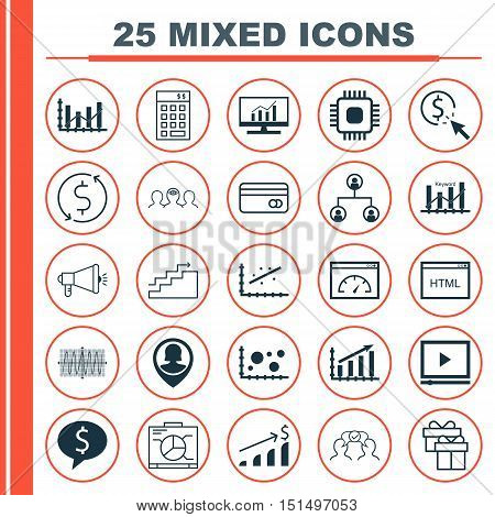 Set Of 25 Universal Icons On Market Research, Cosinus Diagram, Chip And More Topics. Vector Icon Set