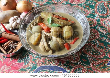 Spicy chicken korma or Ayam kurma, most popular dish in south east asia
