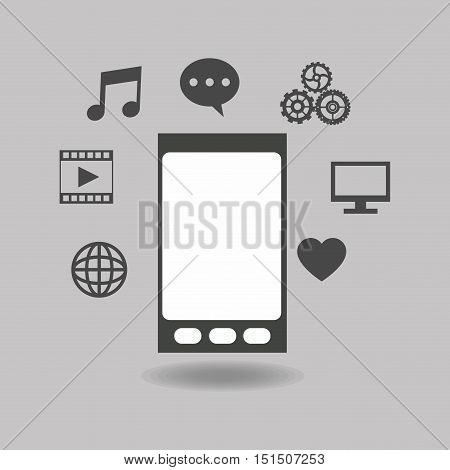 cellphone with socia media related icons image vector illustration design