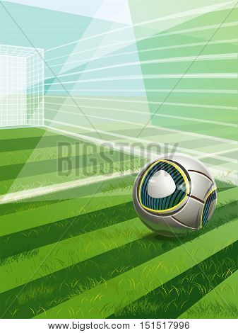 Soccer Field With Goal, Ball And Text.